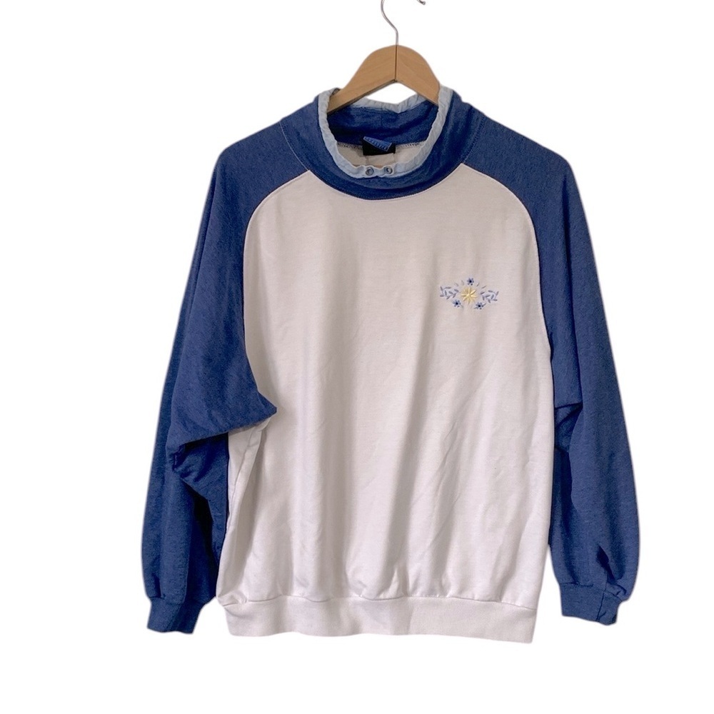 Vintage Jantzen Stylish Blue White cowl neck raglan Sweatshirt size M oversized
